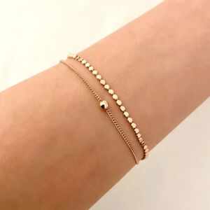 925 Sterling Silver Rose Gold Dainty Bead Bracelet Minimalist Layer Bracelet